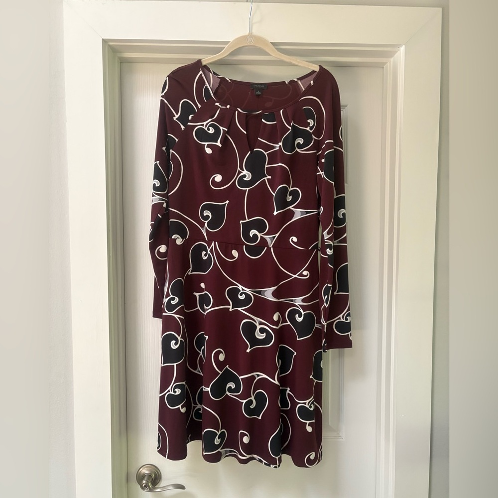 Ann Taylor Factory Maroon Dress with Black and White Swirls